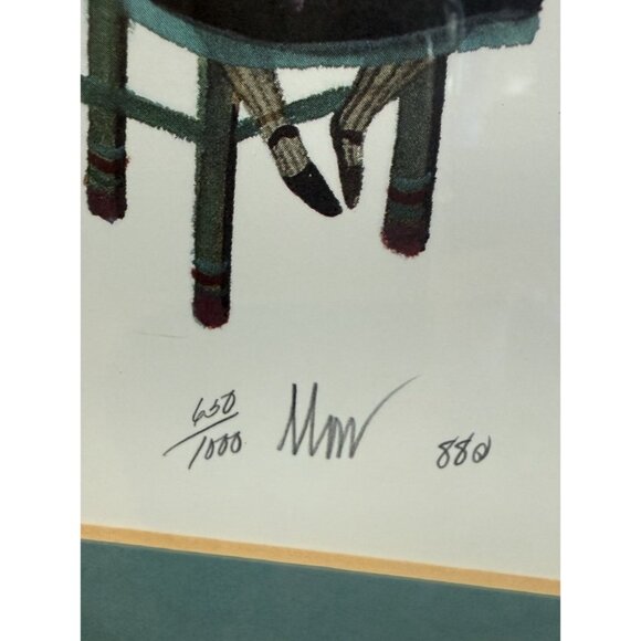 P Buckley Moss Print Girl On Stool W/ Cat Signed Matted & Framed 650/1000 1988 - Picture 3 of 6